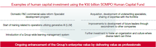 Examples of human capital investment using the \30 billion SOMPO Human Capital Fund
