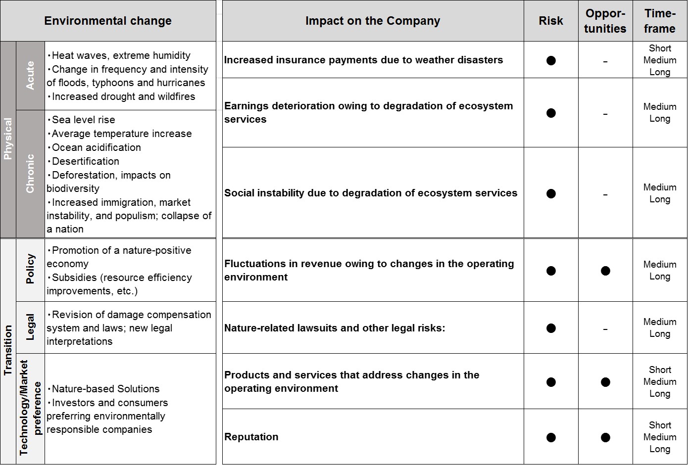 Identification and assessment of risks and opportunities