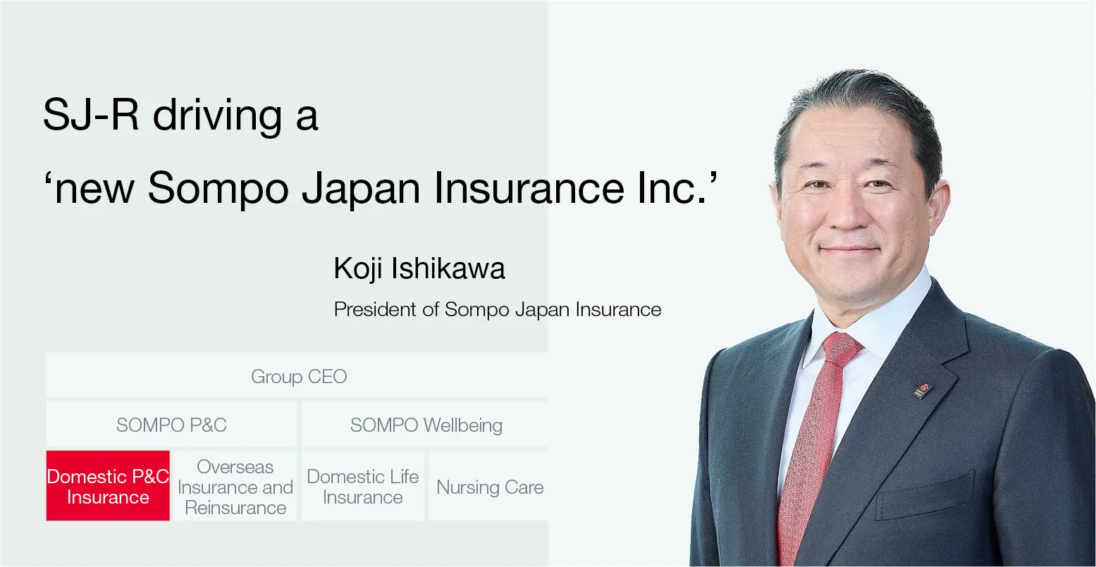 Image:President of Sompo Japan Insurance Koji Ishikawa SJ-R driving a "new Sompo Japan Insurance Inc."