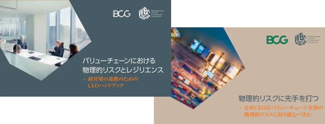 画像：バリューチェーンにおける物理的リスクに関するCEO向けハンドブック日本語版の表紙。